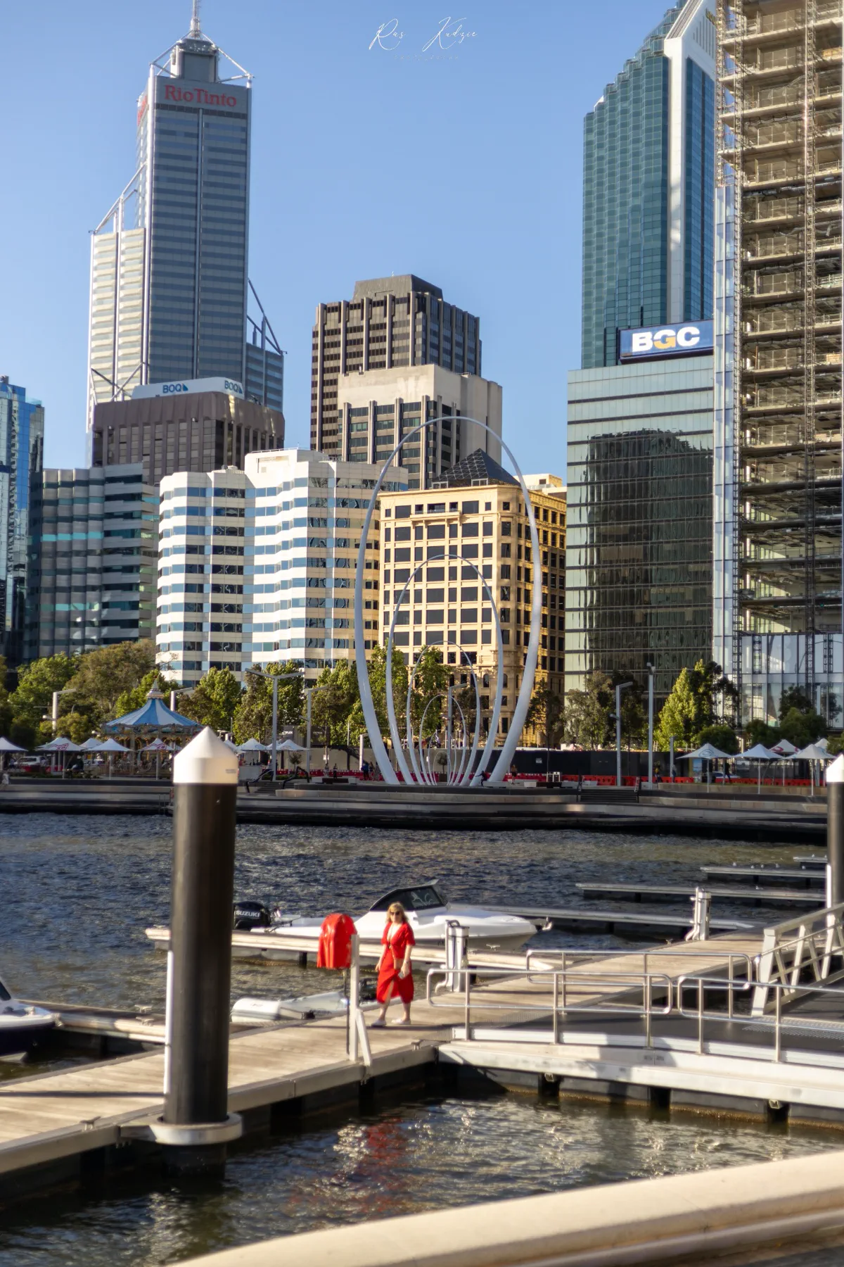 Perth city skyline beyond the Elizabeth Quay marina